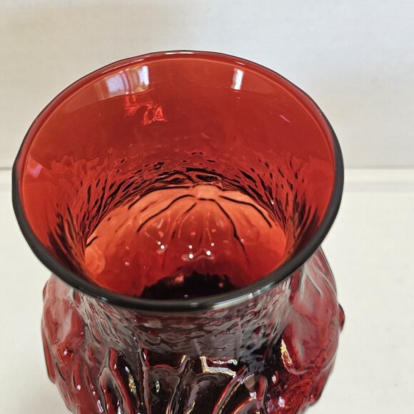 Anchor Hocking Rainflower Ruby Vase 5.5" floral red glass raised relief cosmos - Picture 8 of 12